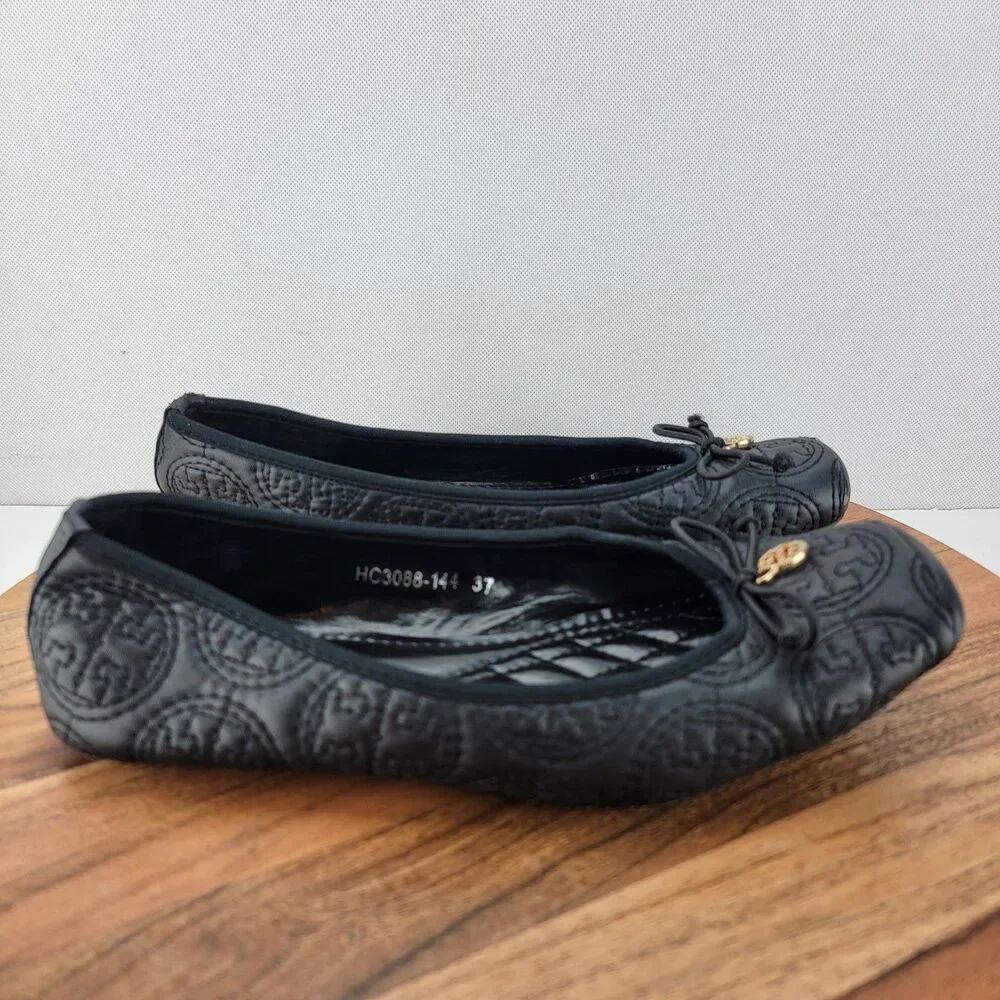 Tory Burch Womens Size EU37 US6.5 Black Leather Flat Ballet Shoes